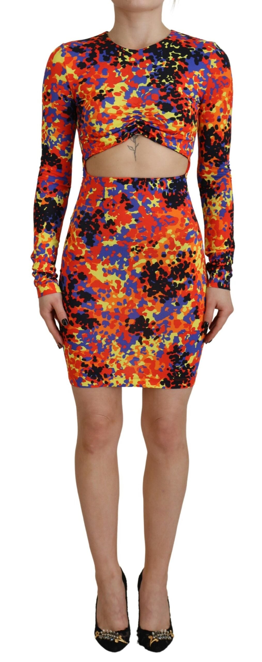 Dsquared² Multicolor Batik Open Belly Long Sleeves Dress IT38 | XS