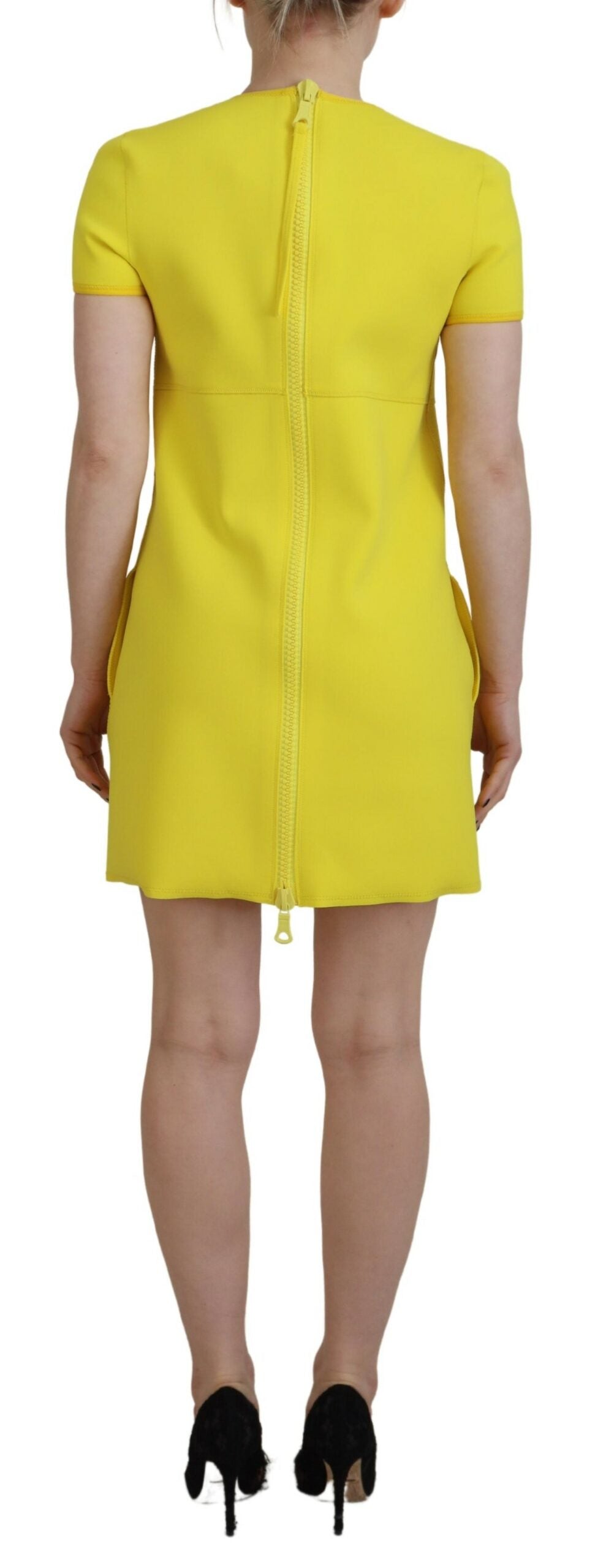 Dsquared² Yellow Nylon Short Sleeves Round Neck Mini Dress IT38 | XS