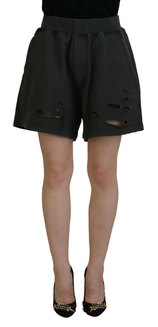 Dsquared² Black Cotton Mid Waist Tattered Tapered Shorts IT38 | XS