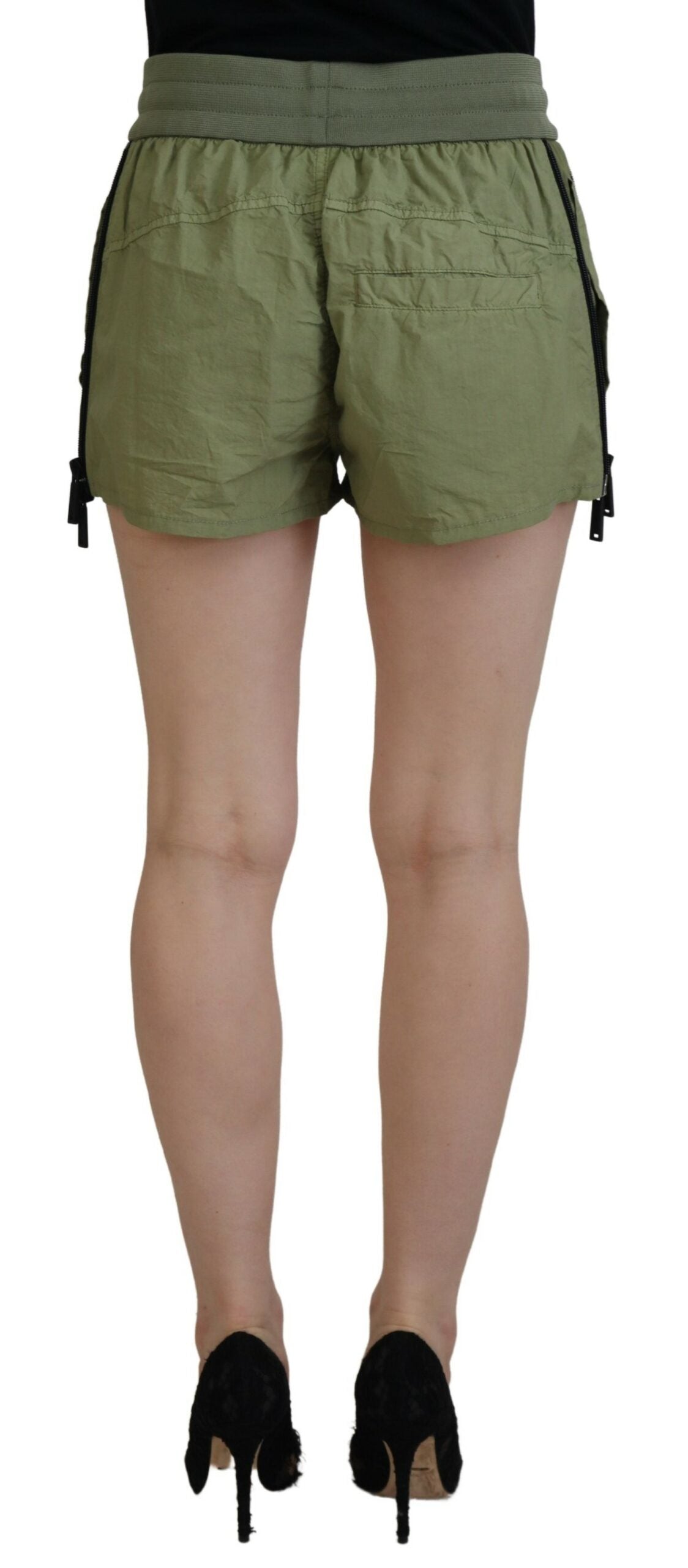 Dsquared² Green Cotton Mid Waist Drawstring Tapered Shorts IT38 | XS