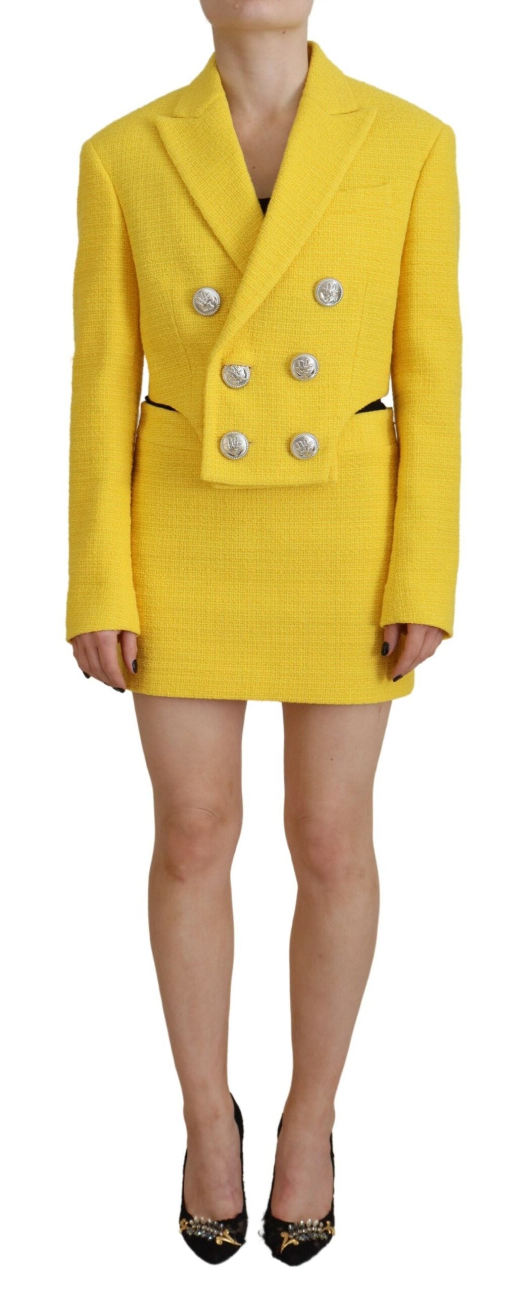 Dsquared² Yellow Double Breasted Mini Suit Blazer Skirt Set IT38 | XS