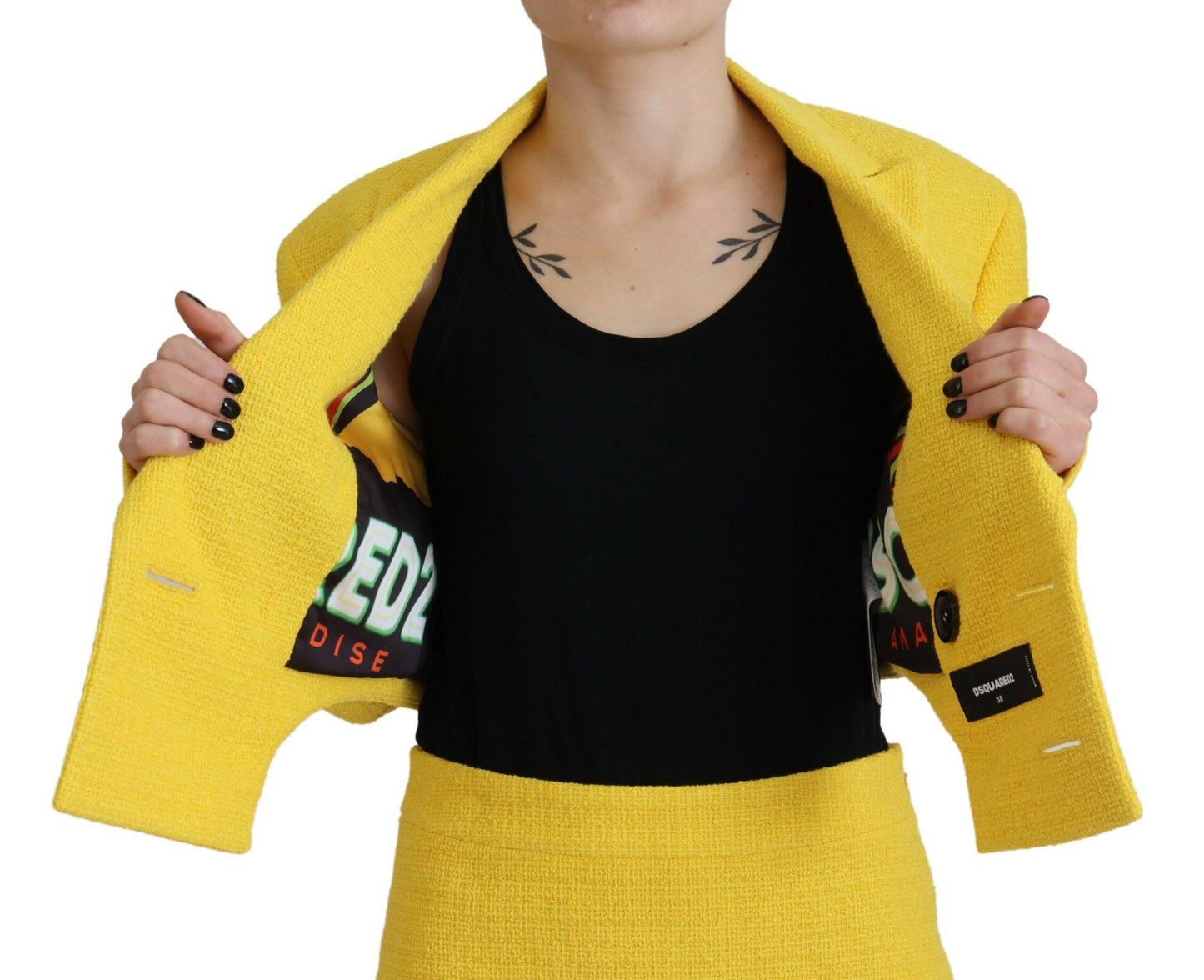 Dsquared² Yellow Double Breasted Mini Suit Blazer Skirt Set IT38 | XS