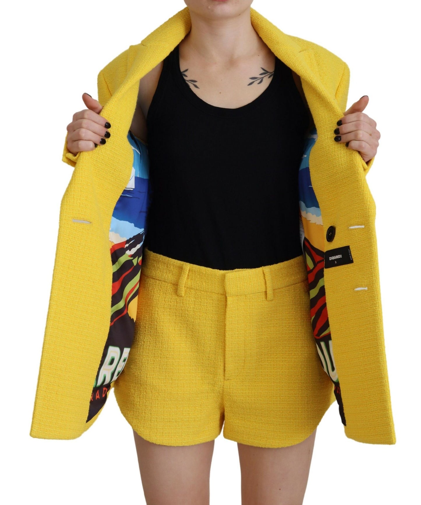 Dsquared² Yellow Peak Double Breasted Suit Blazer Short  IT38 | XS