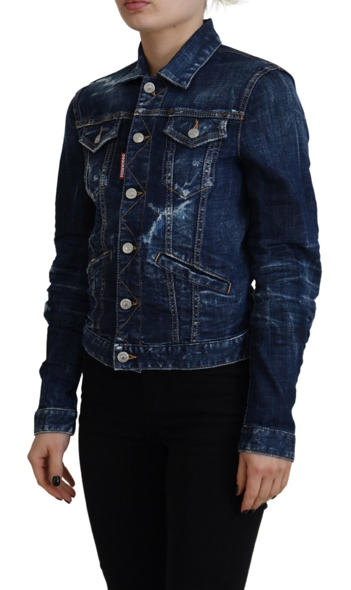 Dsquared² Blue Icon Printed Distressed Denim Jacket IT38 | XS