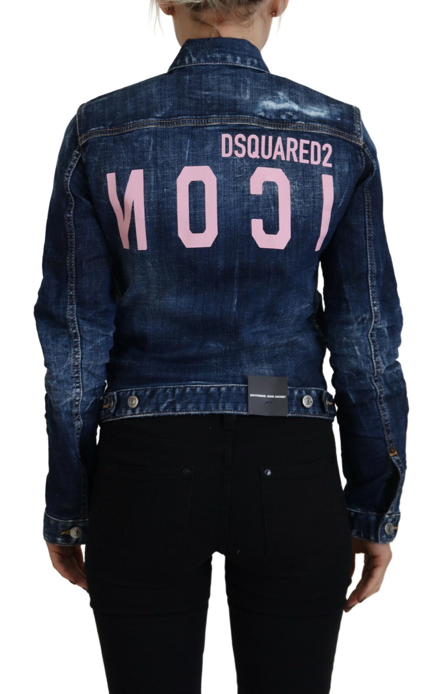 Dsquared² Blue Icon Printed Distressed Denim Jacket IT38 | XS