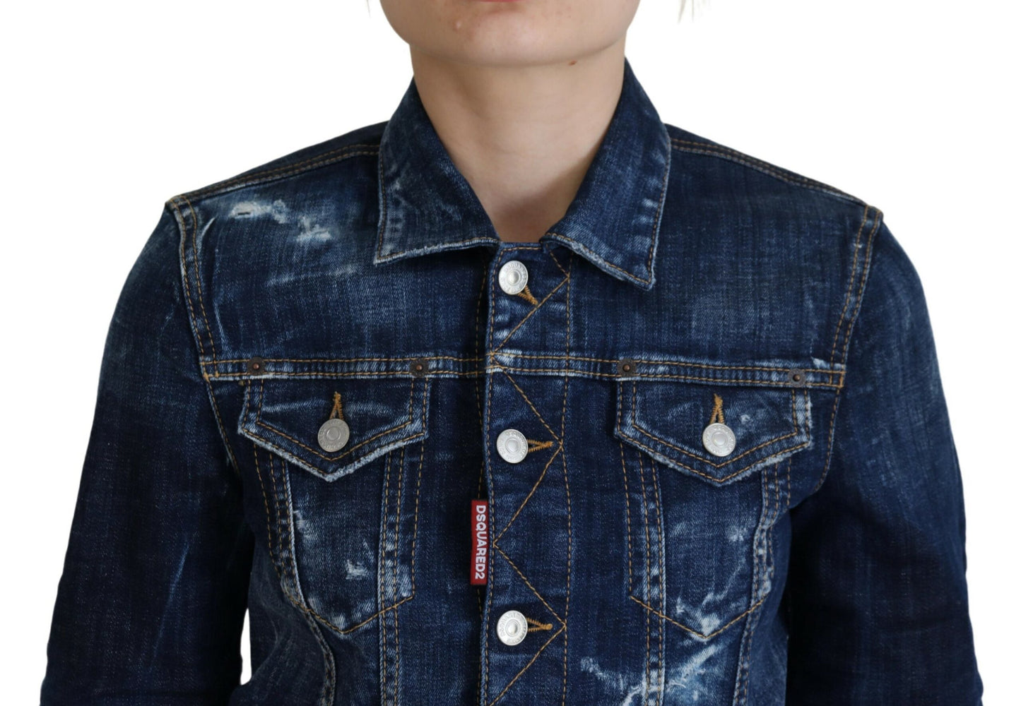 Dsquared² Blue Icon Printed Distressed Denim Jacket IT38 | XS