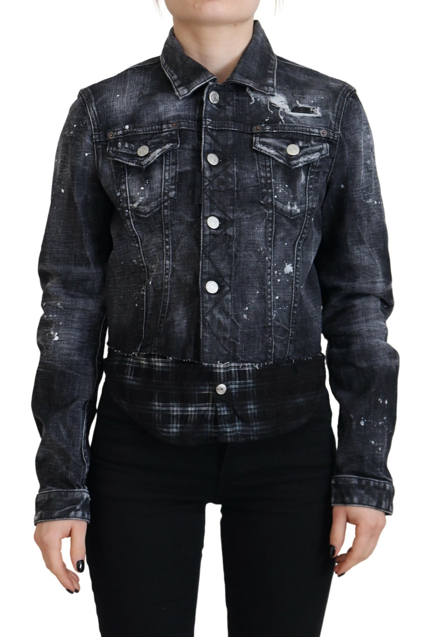 Dsquared² Gray Washed Cotton Distressed Denim Jacket IT38 | XS