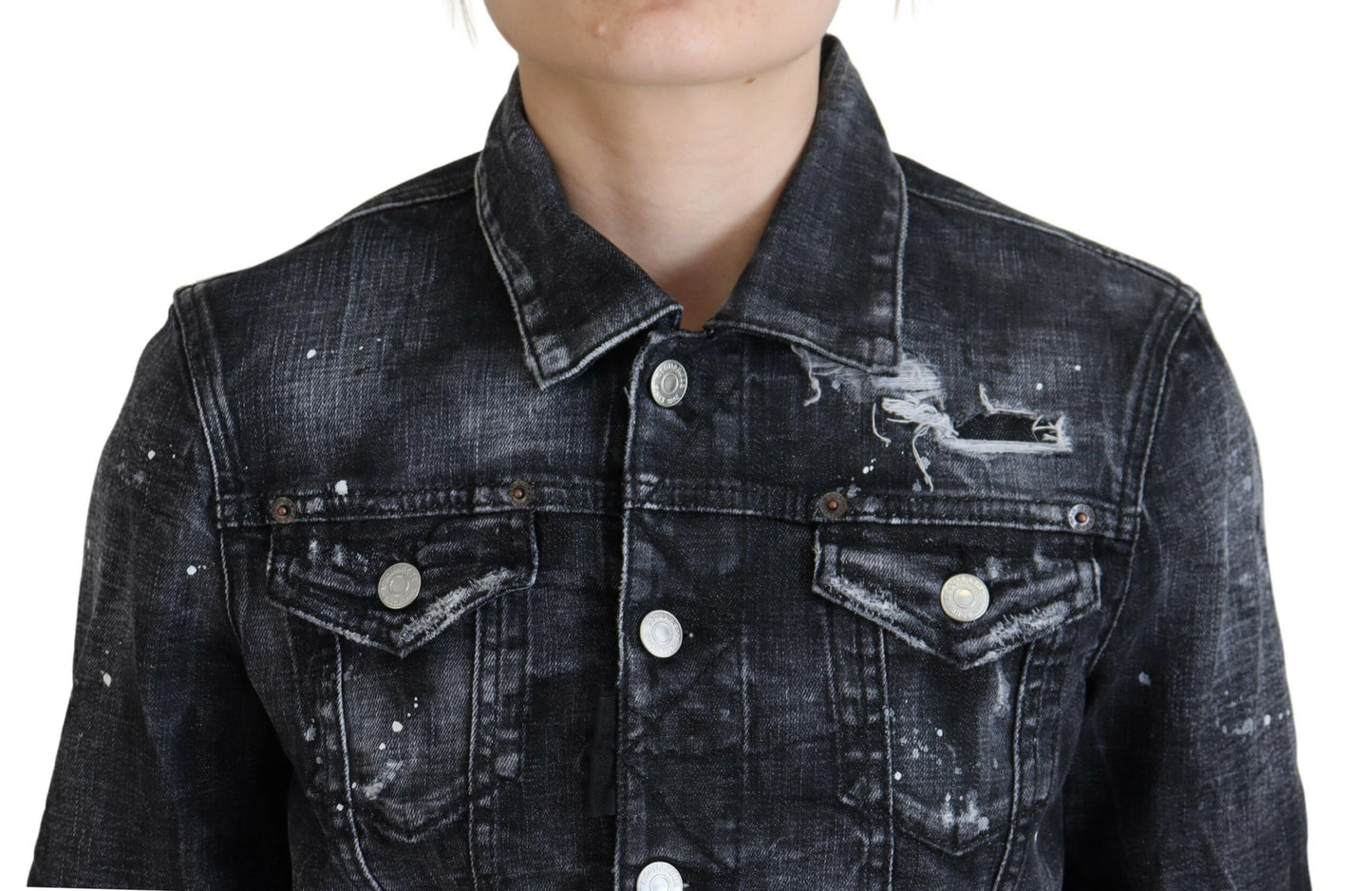 Dsquared² Gray Washed Cotton Distressed Denim Jacket IT38 | XS