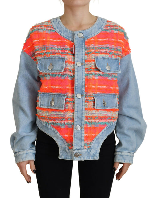 Dsquared² Orange Blue Panelled Button Front Denim Jacket IT38 | XS