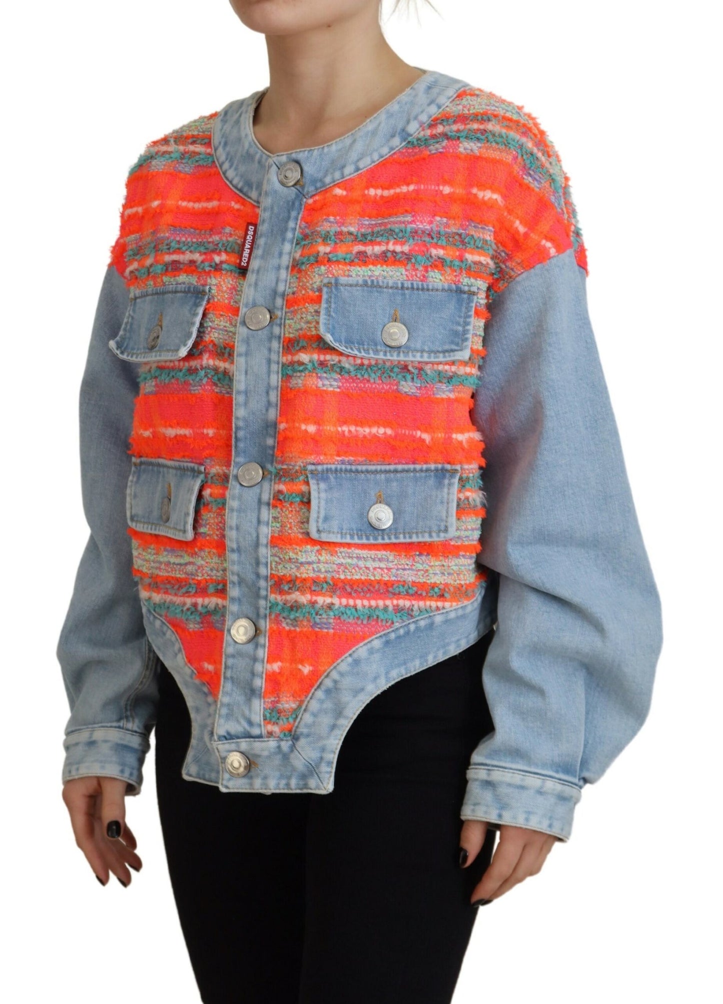 Dsquared² Orange Blue Panelled Button Front Denim Jacket IT38 | XS