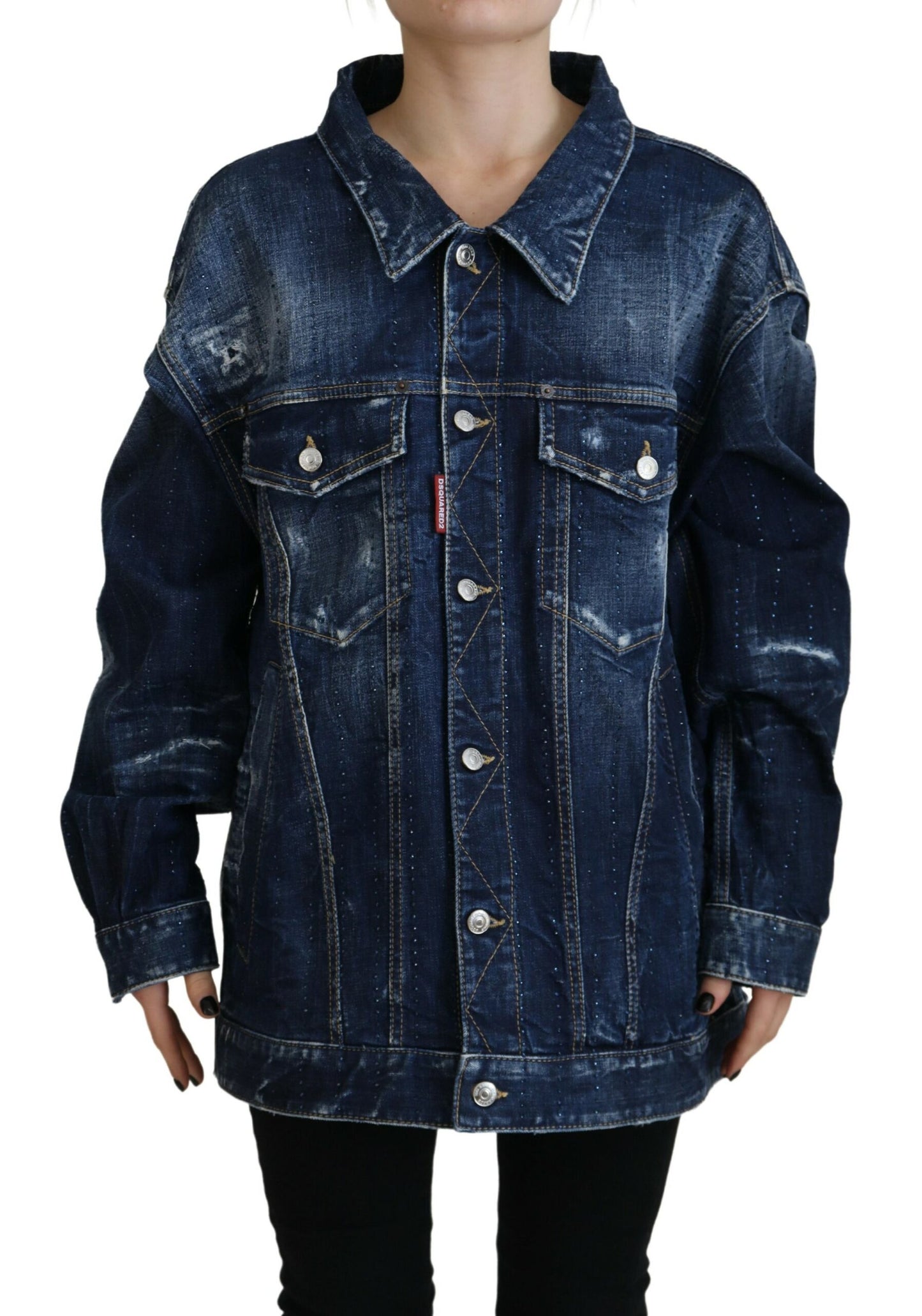 Dsquared² Blue Distressed Collared Denim Jacket IT38 | XS