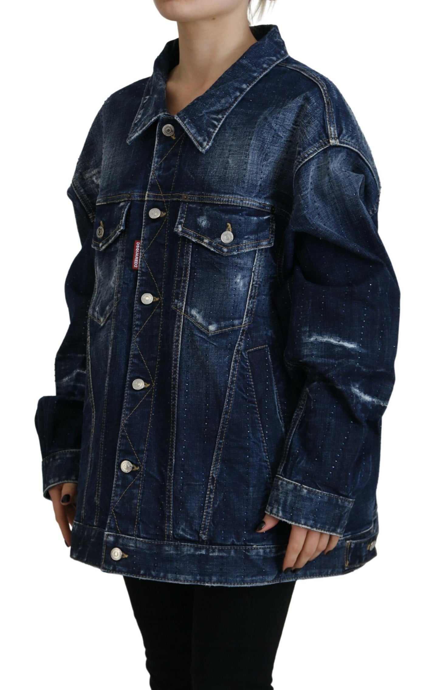 Dsquared² Blue Distressed Collared Denim Jacket IT38 | XS