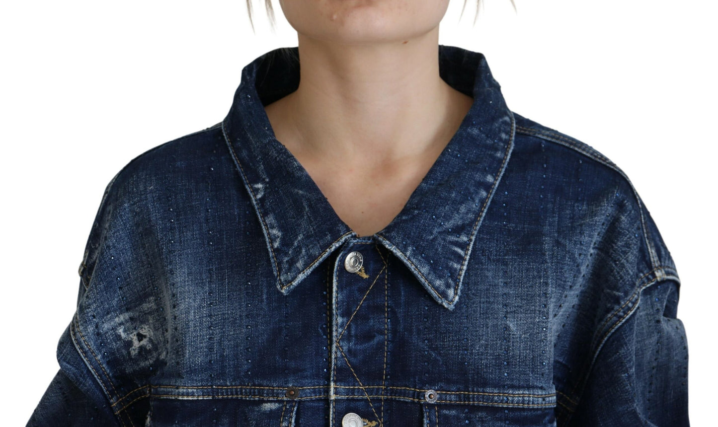 Dsquared² Blue Distressed Collared Denim Jacket IT38 | XS