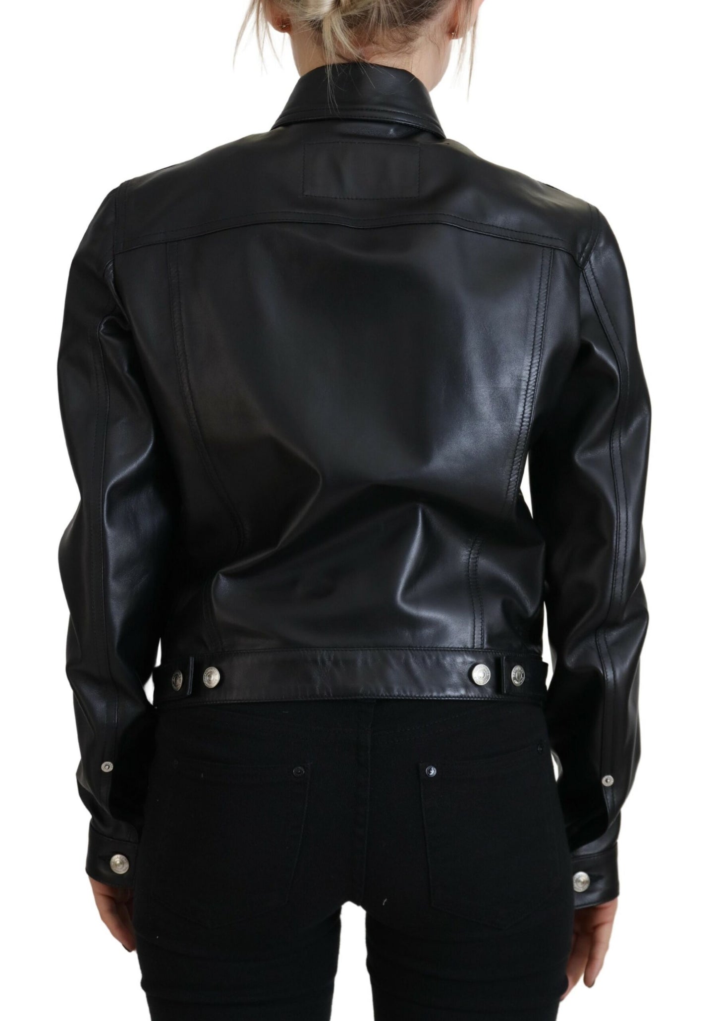 Dsquared² Black Leather Collared Long Sleeves Jacket IT38 | XS