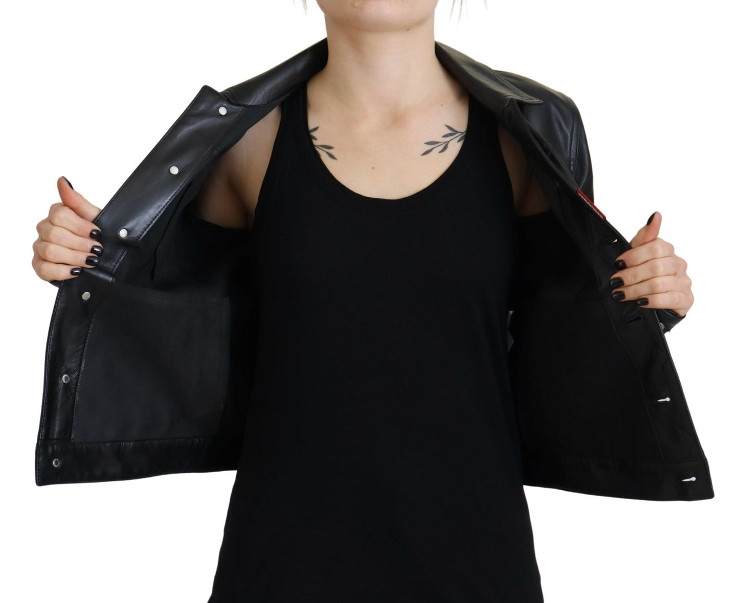 Dsquared² Black Leather Collared Long Sleeves Jacket IT38 | XS