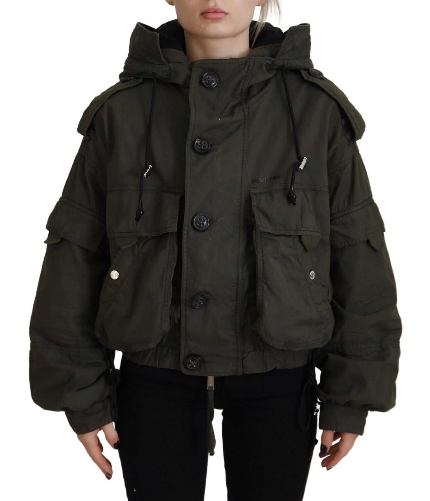 Dsquared² Green Cotton Hooded Cargo Button Jacket IT38 | XS