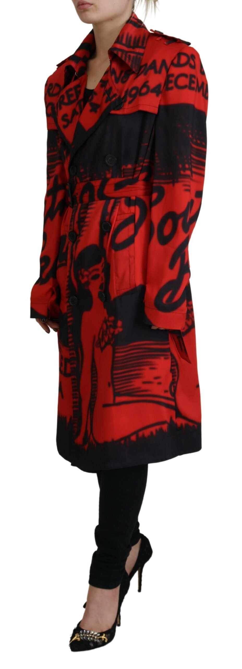 Dsquared² Red Printed Button Collared Desigual Coat Jacket IT38 | XS