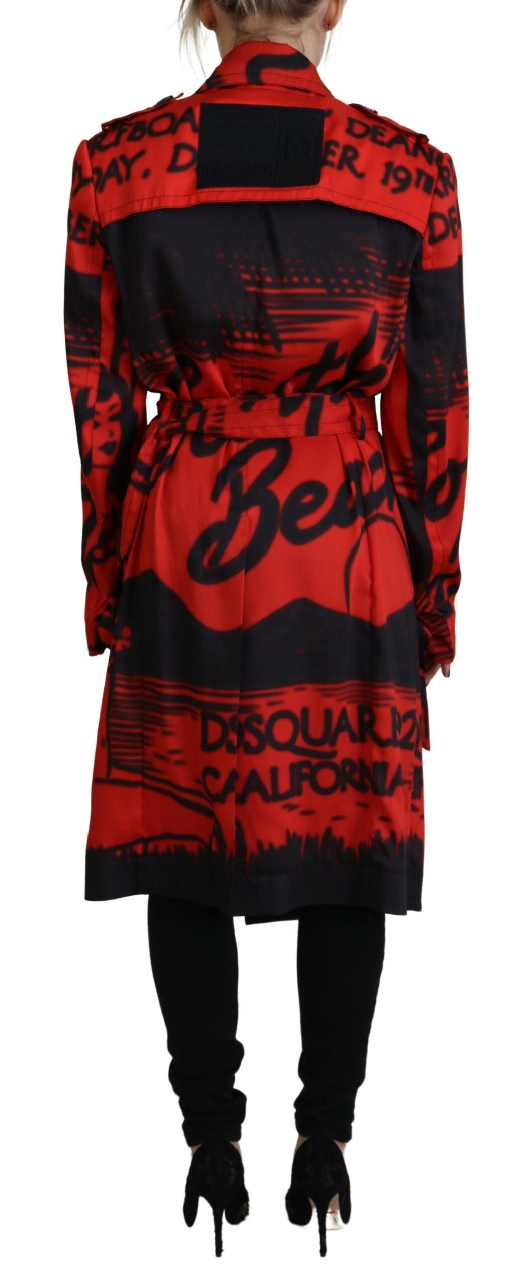 Dsquared² Red Printed Button Collared Desigual Coat Jacket IT38 | XS