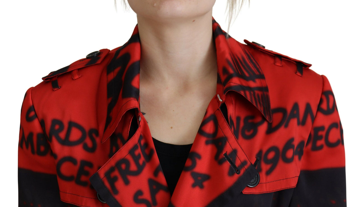 Dsquared² Red Printed Button Collared Desigual Coat Jacket IT38 | XS