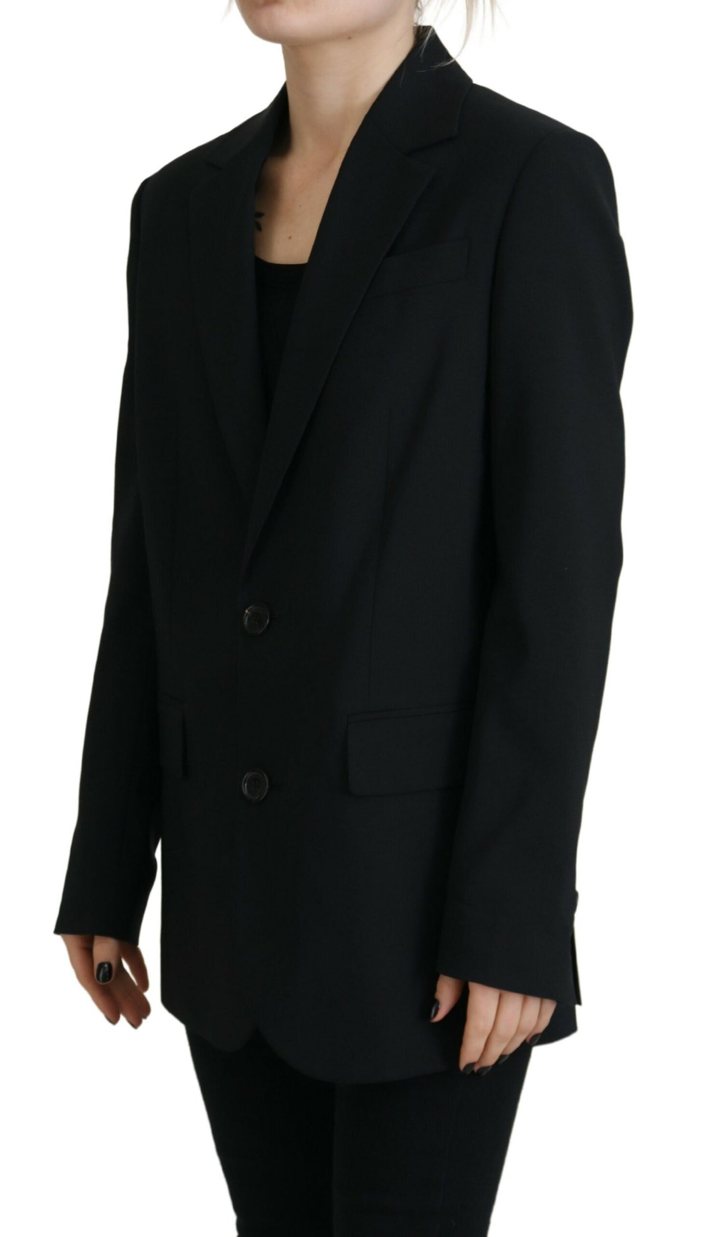 Dsquared² Black Flower Single Breasted Coat Blazer IT38 | XS