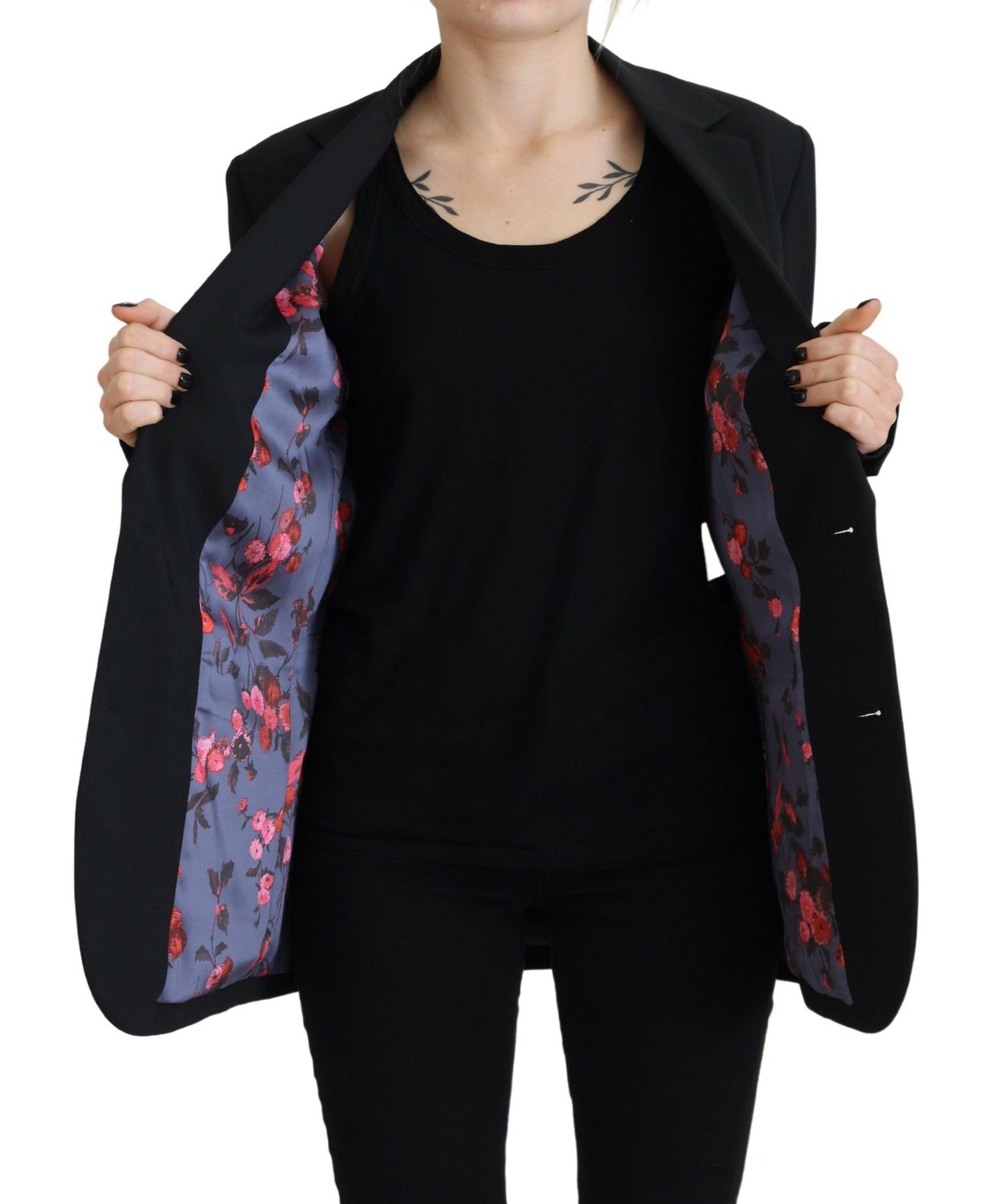 Dsquared² Black Flower Single Breasted Coat Blazer IT38 | XS