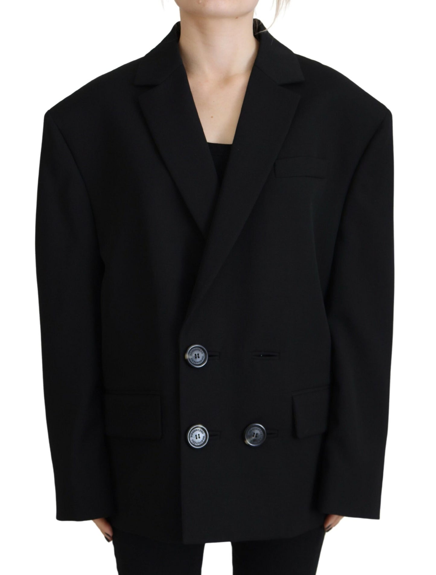 Dsquared² Black Double Breasted Coat Blazer Jacket IT38 | XS