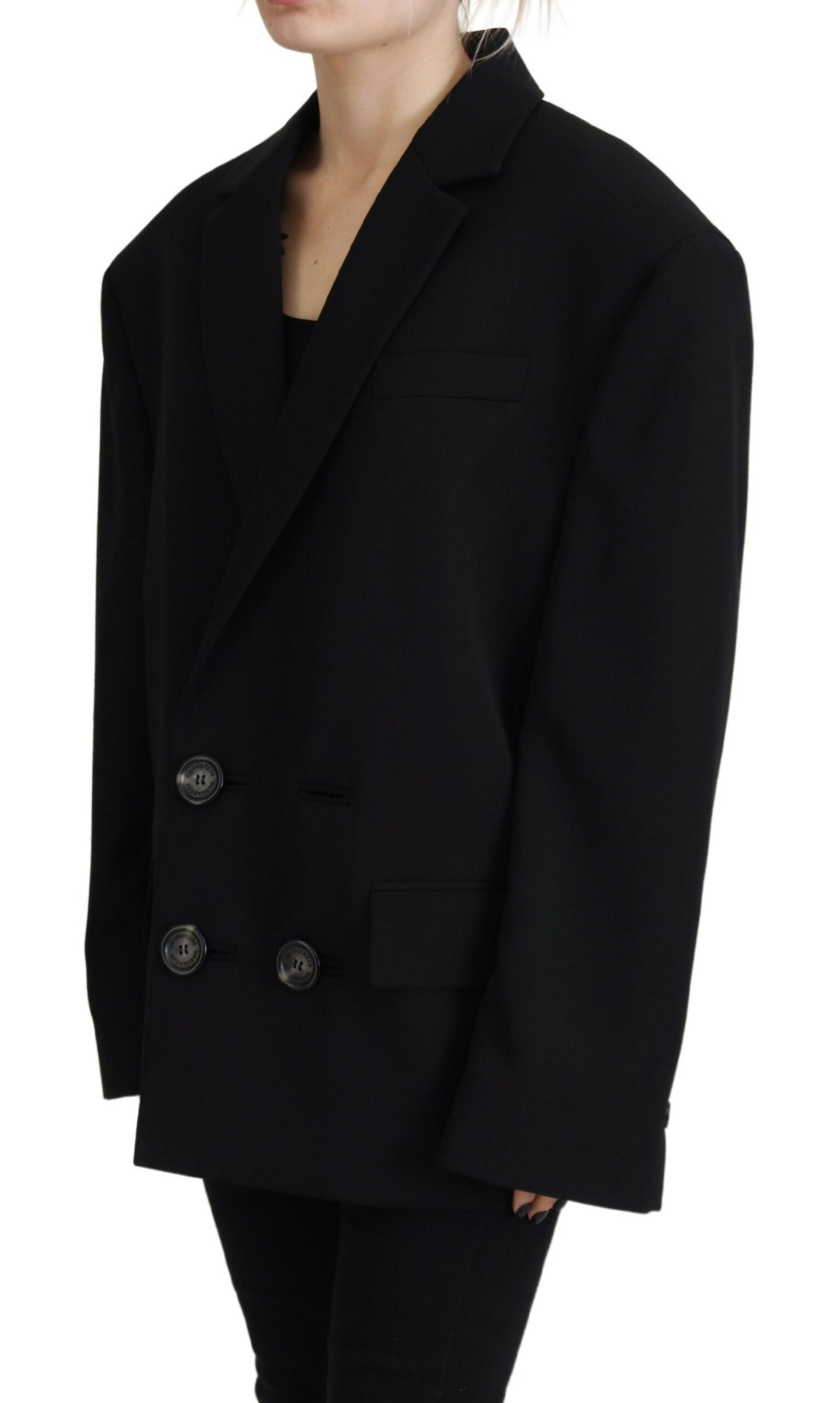 Dsquared² Black Double Breasted Coat Blazer Jacket IT38 | XS