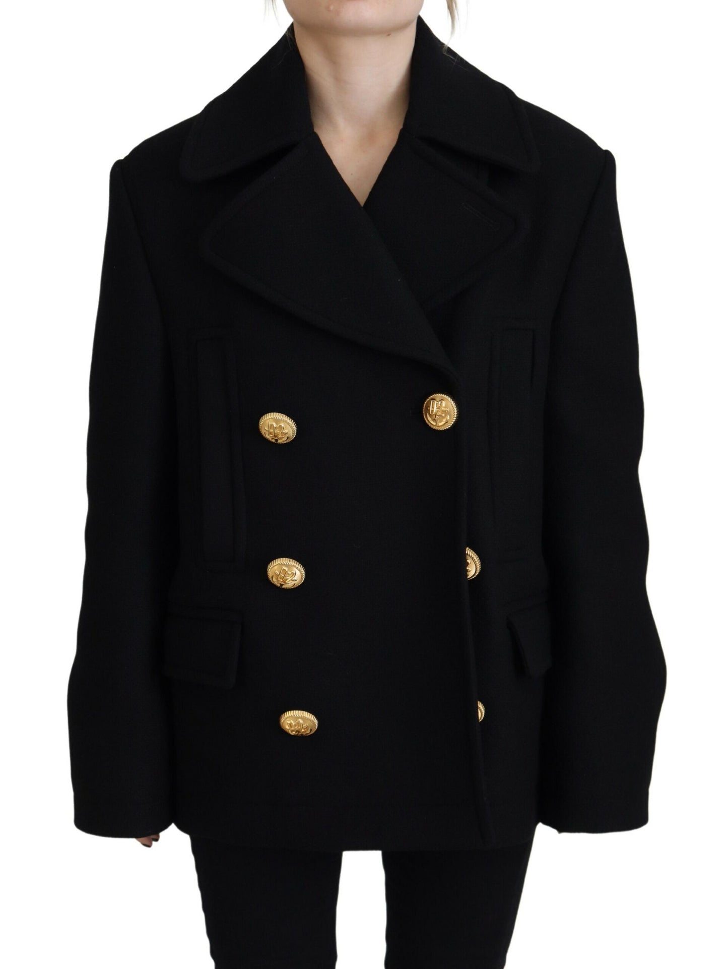 Dsquared² Black Double Breasted Coat Blazer Jacket IT38 | XS