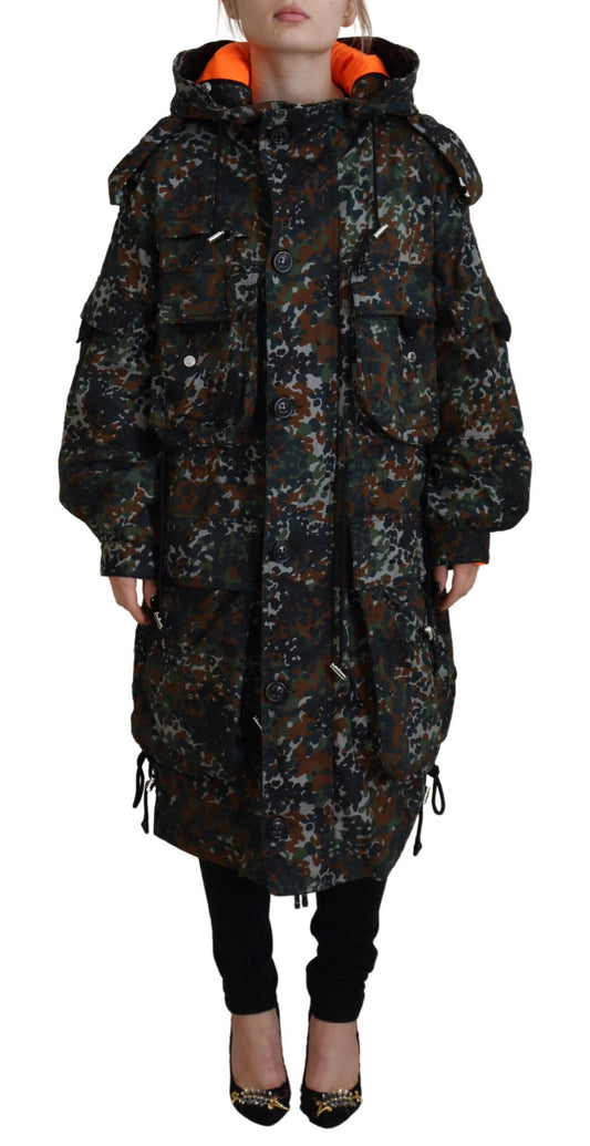 Dsquared² Green Hooded Goth Camouflage Print Parka Coat Jacket IT38 | XS