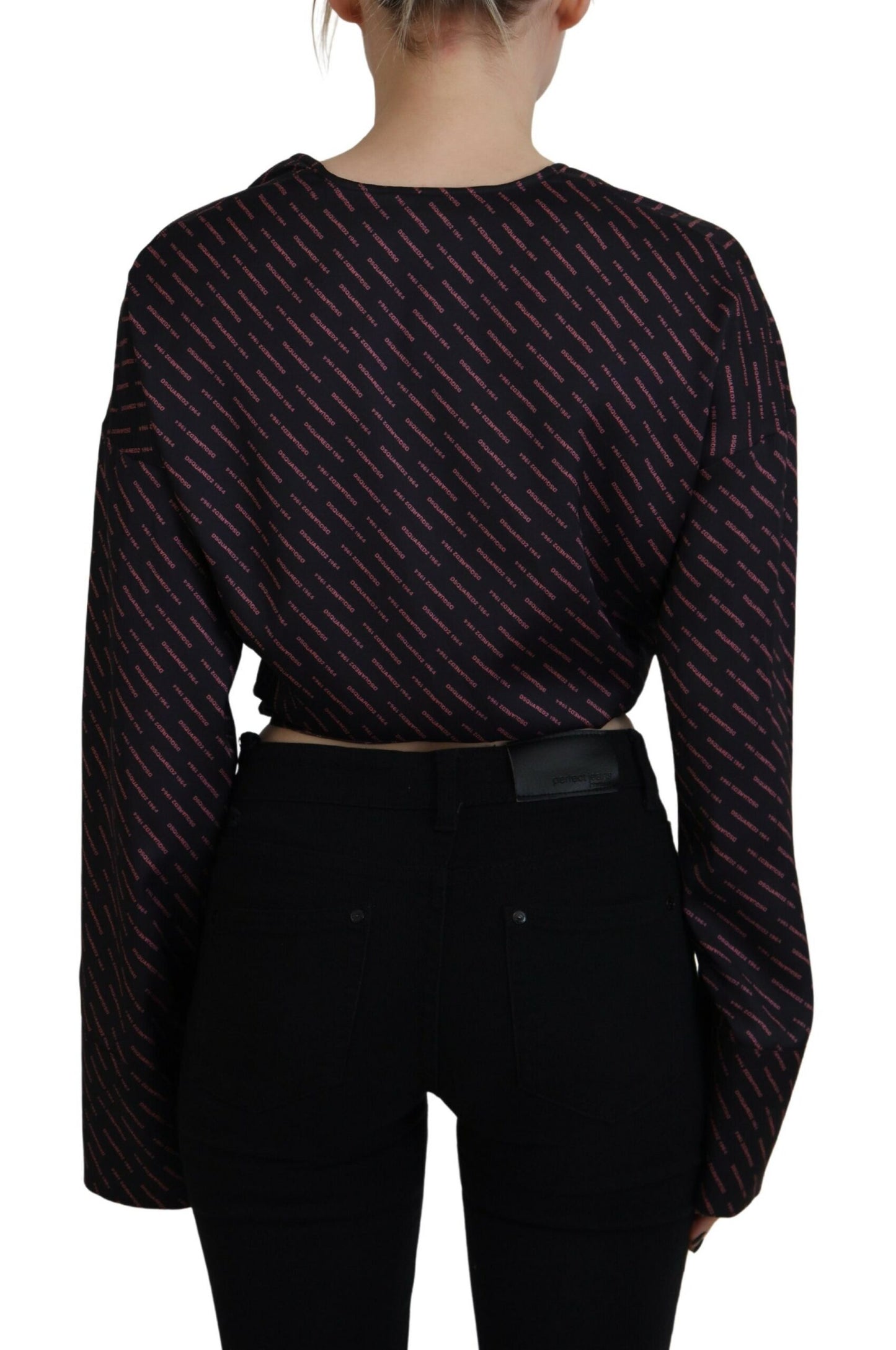 Dsquared² Black Polyester Cropped Logo Printed Blouse Top IT38 | XS