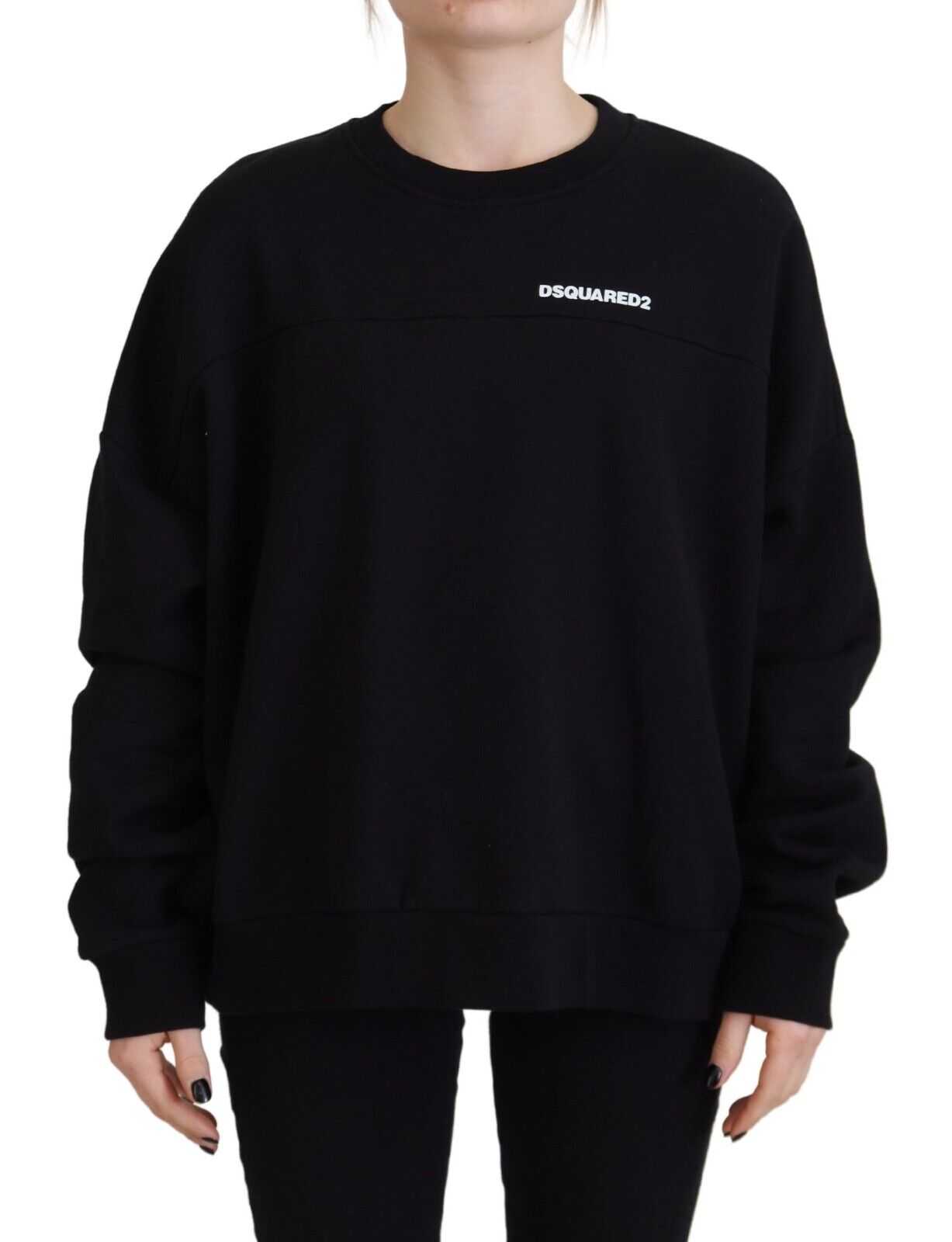 Dsquared² Black Cotton Printed Women Long Sleeve Sweater IT38 | XS