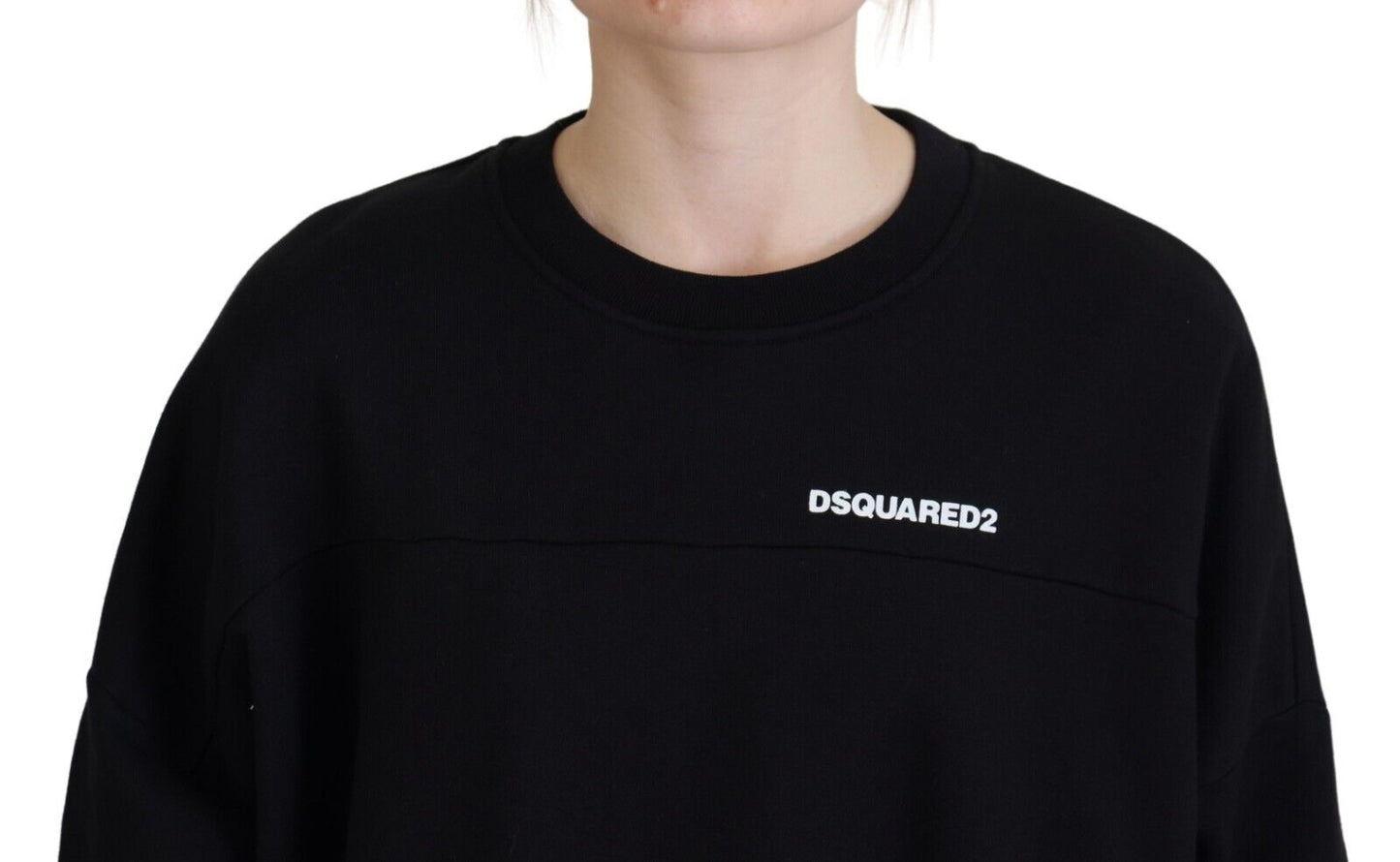 Dsquared² Black Cotton Printed Women Long Sleeve Sweater IT38 | XS