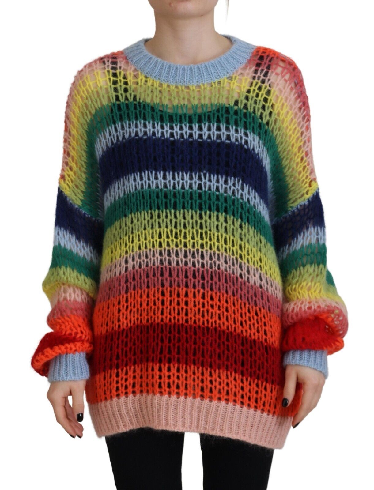 Dsquared² Multicolor Knitted Mohair Crewneck Pullover Sweater IT38 | XS