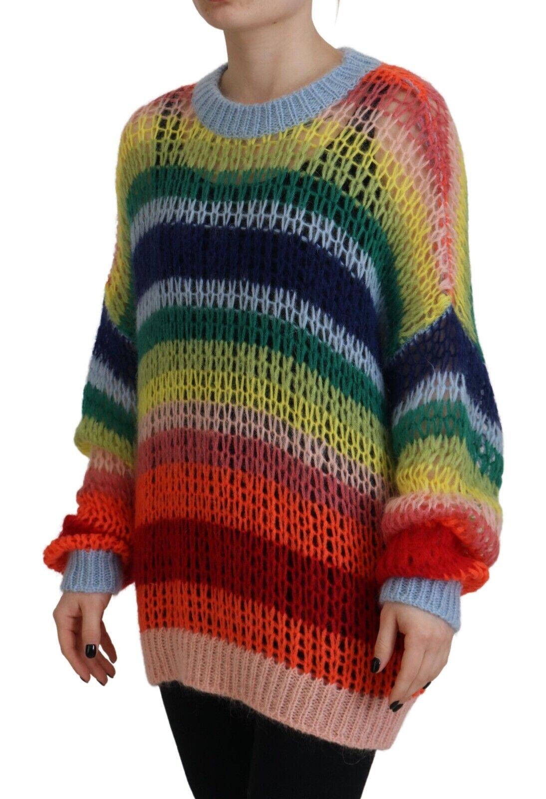 Dsquared² Multicolor Knitted Mohair Crewneck Pullover Sweater IT38 | XS