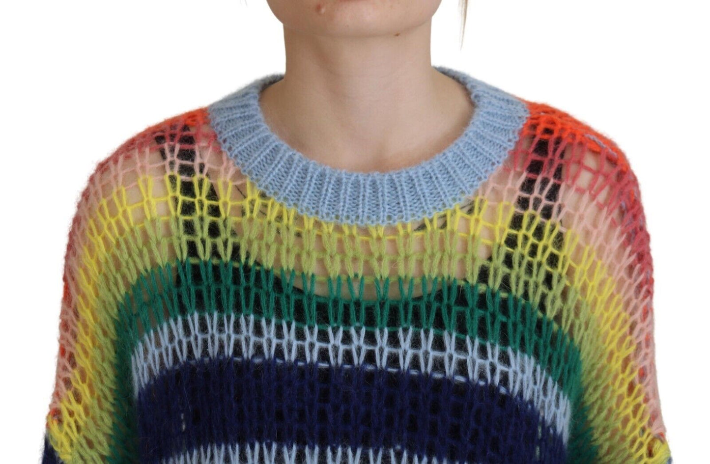 Dsquared² Multicolor Knitted Mohair Crewneck Pullover Sweater IT38 | XS