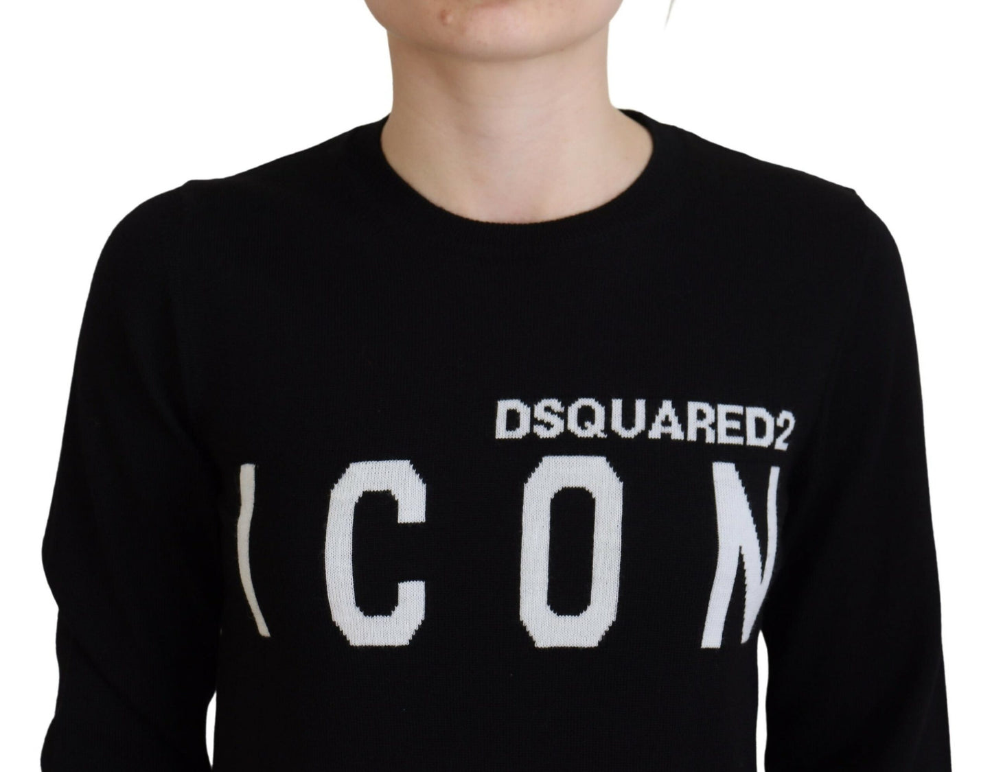 Dsquared² Black Virgin Wool Logo Print Long Sleeves Sweater IT38 | XS