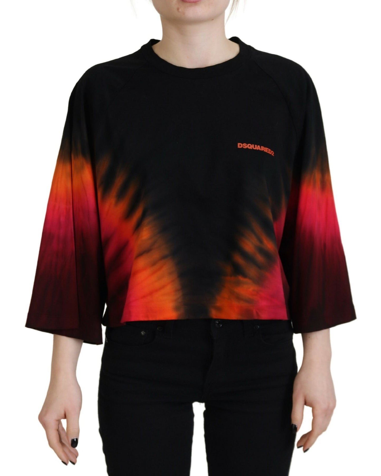 Dsquared² Black Cotton Tie Dye Crew Neck Casual Top IT38 | XS