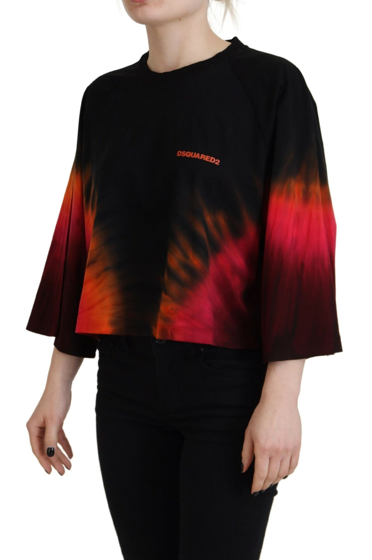 Dsquared² Black Cotton Tie Dye Crew Neck Casual Top IT38 | XS