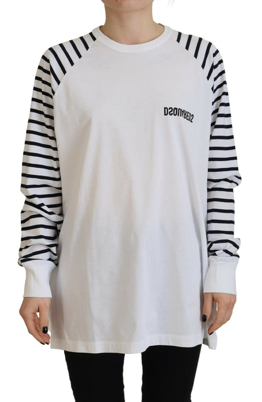 Dsquared² White Cotton Striped Crew Neck Short Sleeve Sweater IT38 | XS