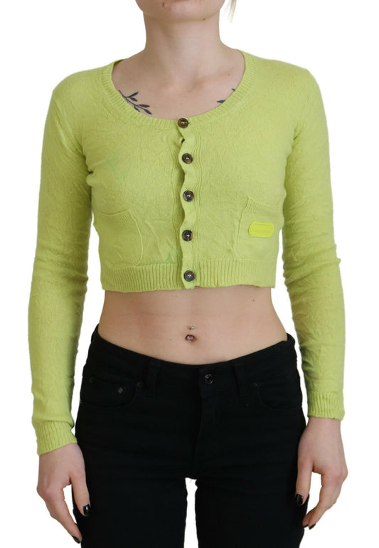 Dsquared² Yellow Green Cashmere Long Sleeves Cropped Sweater IT38 | XS