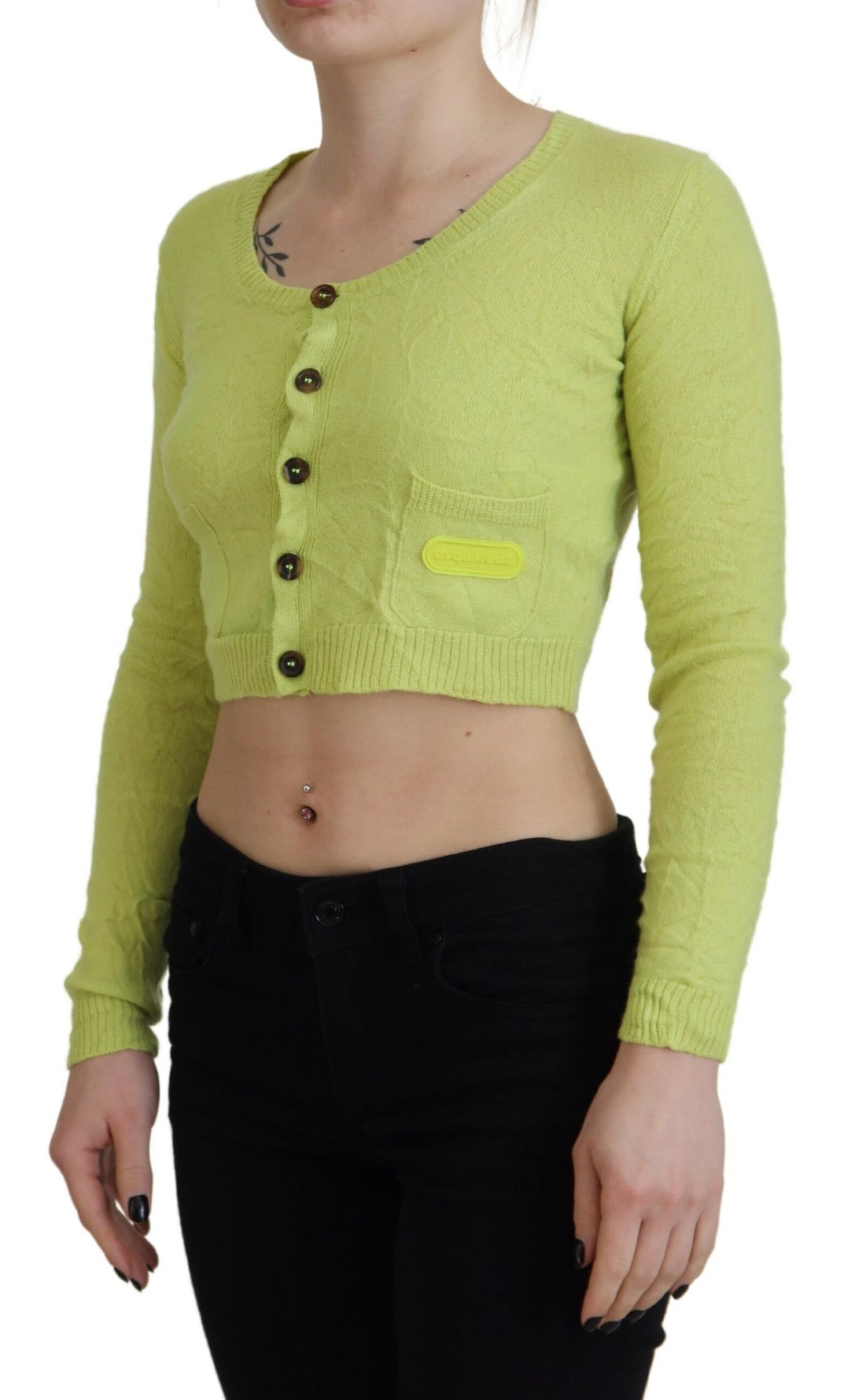 Dsquared² Yellow Green Cashmere Long Sleeves Cropped Sweater IT38 | XS