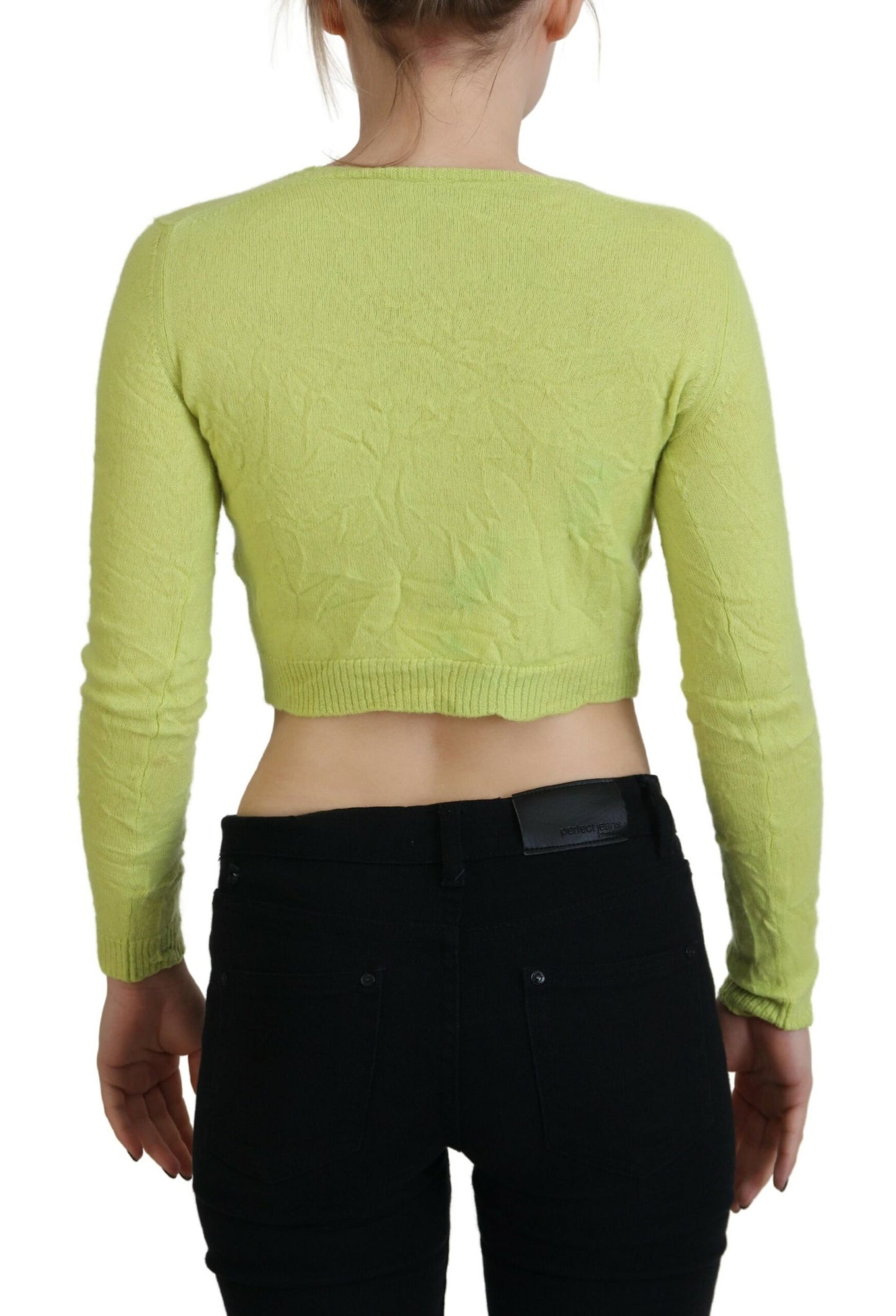 Dsquared² Yellow Green Cashmere Long Sleeves Cropped Sweater IT38 | XS