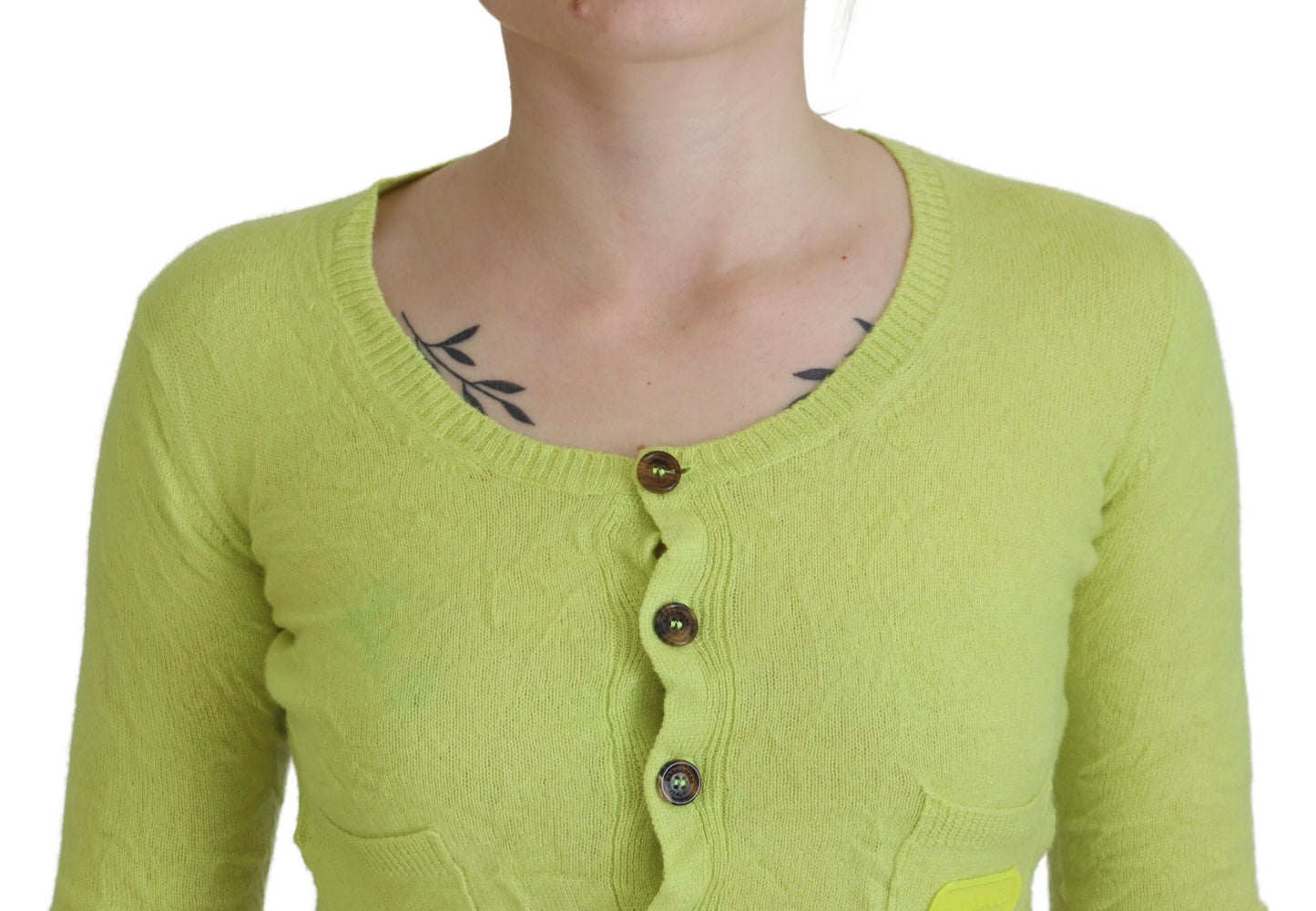 Dsquared² Yellow Green Cashmere Long Sleeves Cropped Sweater IT38 | XS