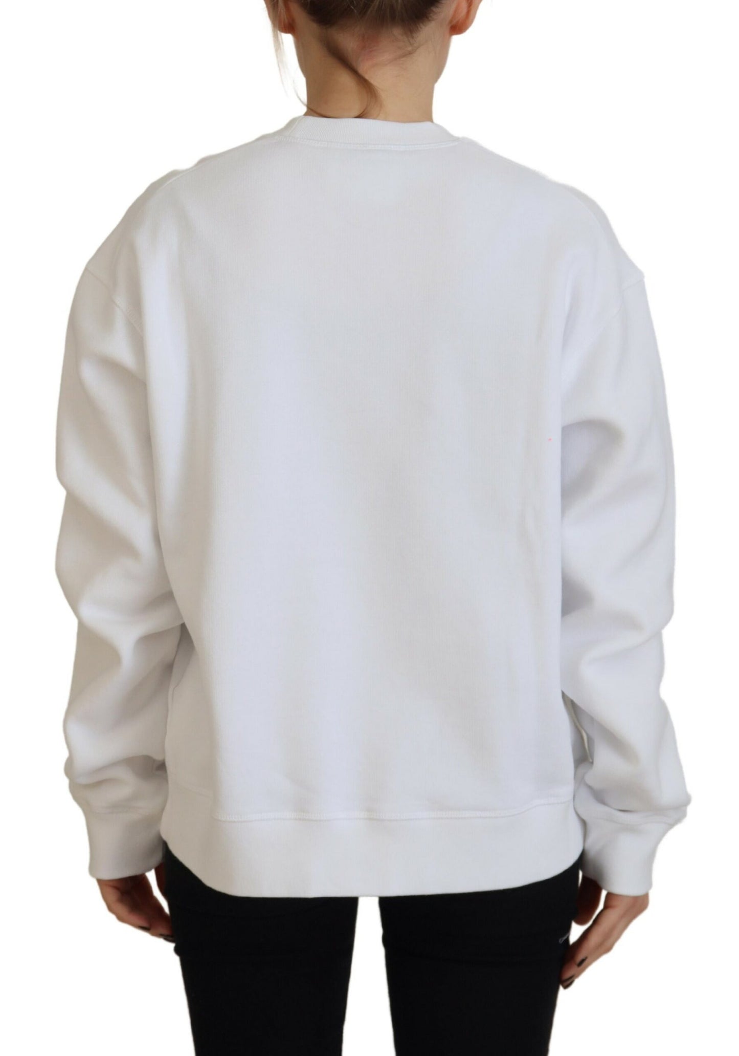 Dsquared² White Cotton Printed Long Sleeve Crew Neck Sweater IT38 | XS