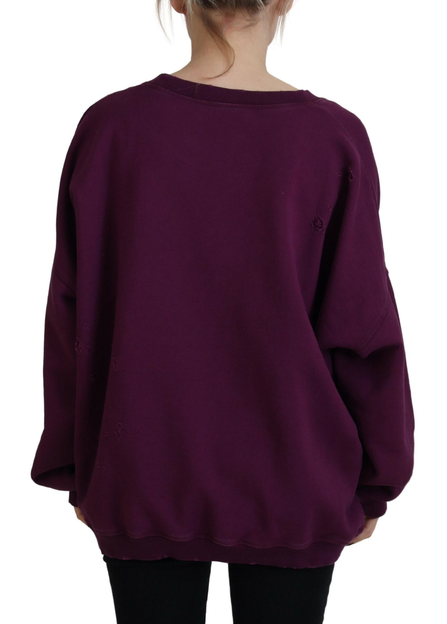 Dsquared² Purple Cotton Distressed Printed Long Sleeve Sweater IT38 | XS