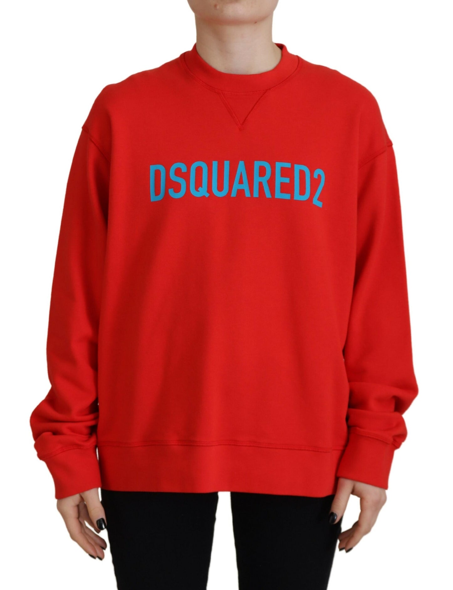 Dsquared² Red Cotton Printed Crew Neck Long Sleeve Sweater IT38 | XS