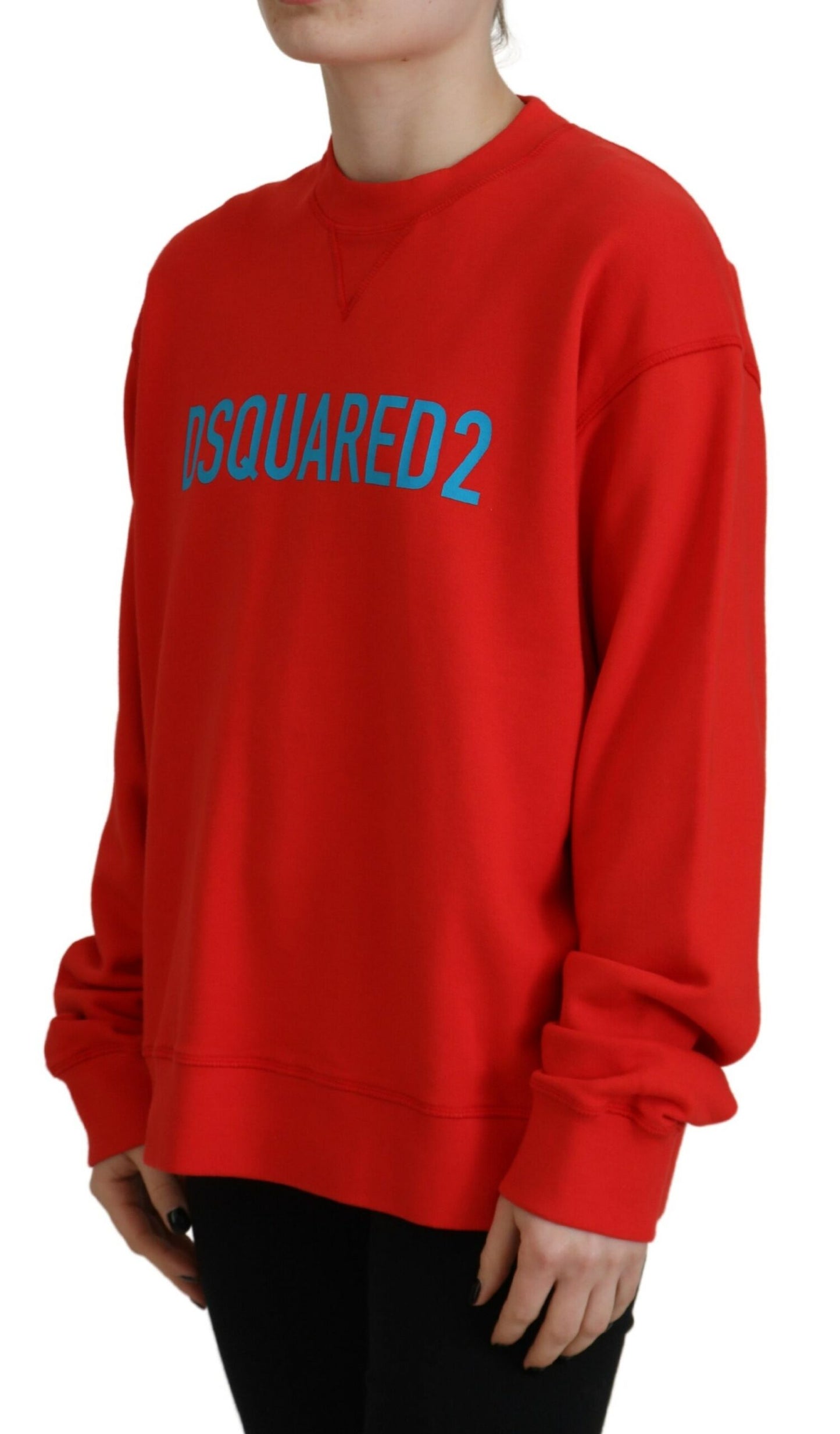 Dsquared² Red Cotton Printed Crew Neck Long Sleeve Sweater IT38 | XS