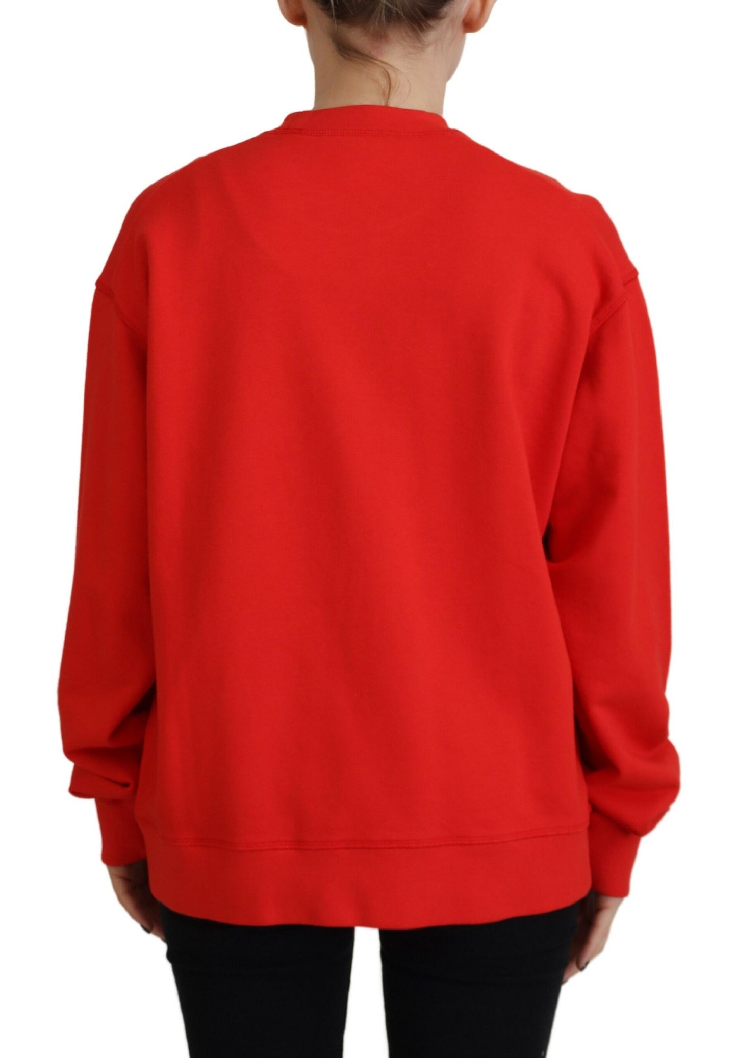 Dsquared² Red Cotton Printed Crew Neck Long Sleeve Sweater IT38 | XS