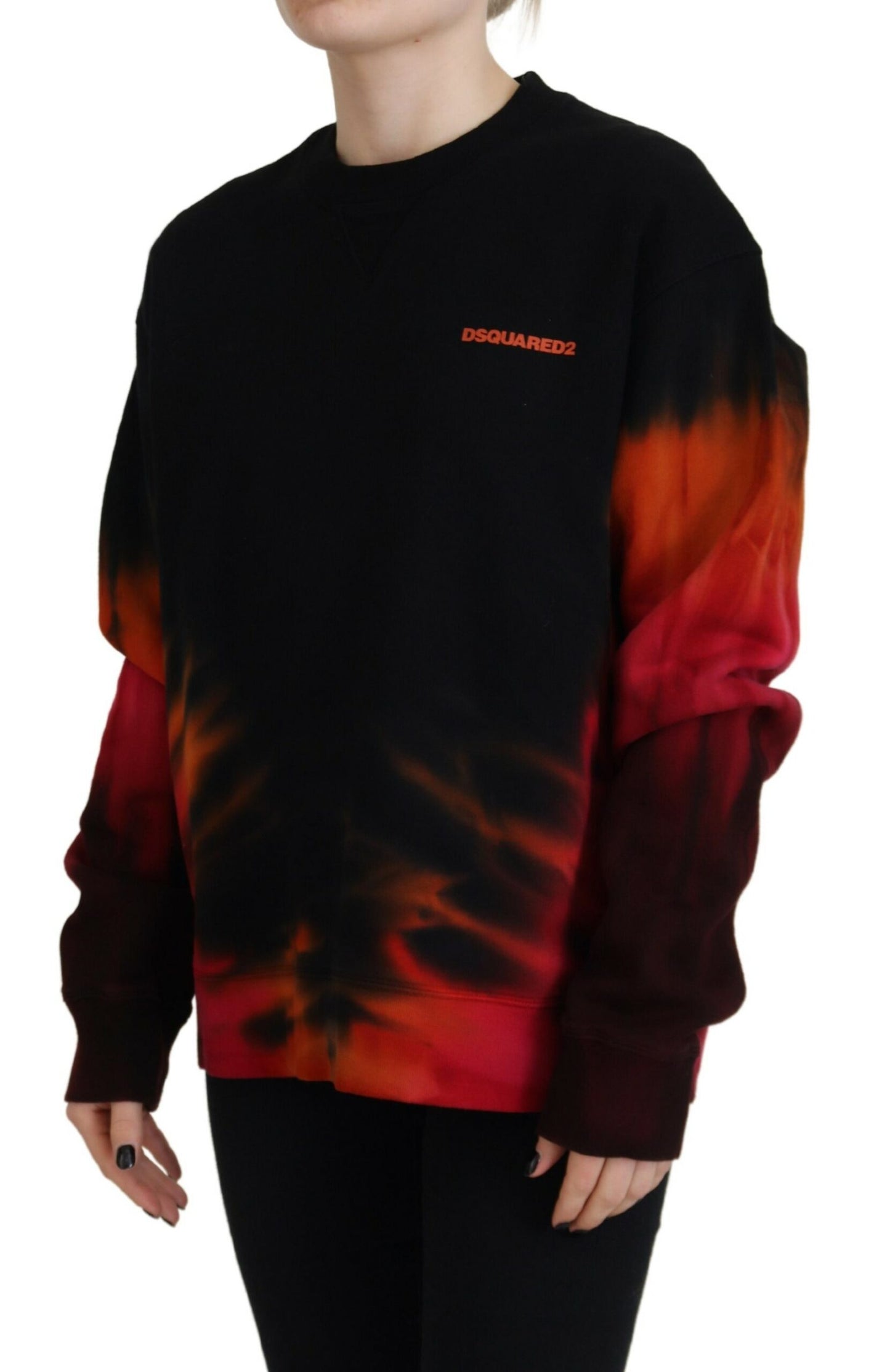 Dsquared² Black Tie Dye Logo Print Women Long Sleeve Sweater IT38 | XS