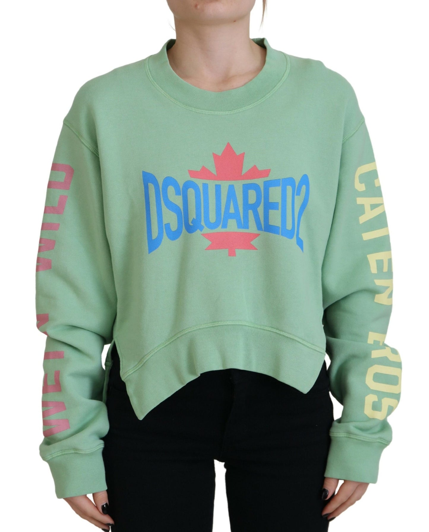 Dsquared² Green Logo Printed Crew Neck Long Sleeve Sweater IT38 | XS